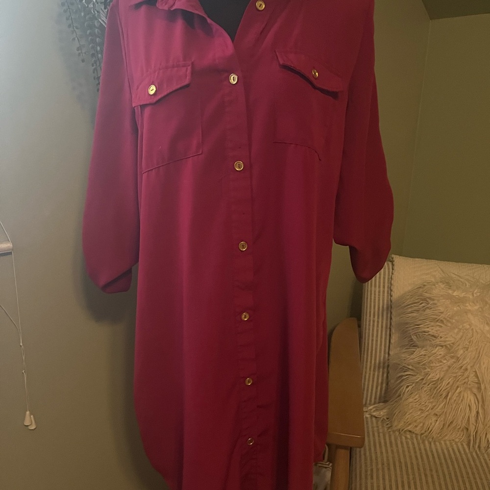 fushia Button-Up Shirt Dress size large navy